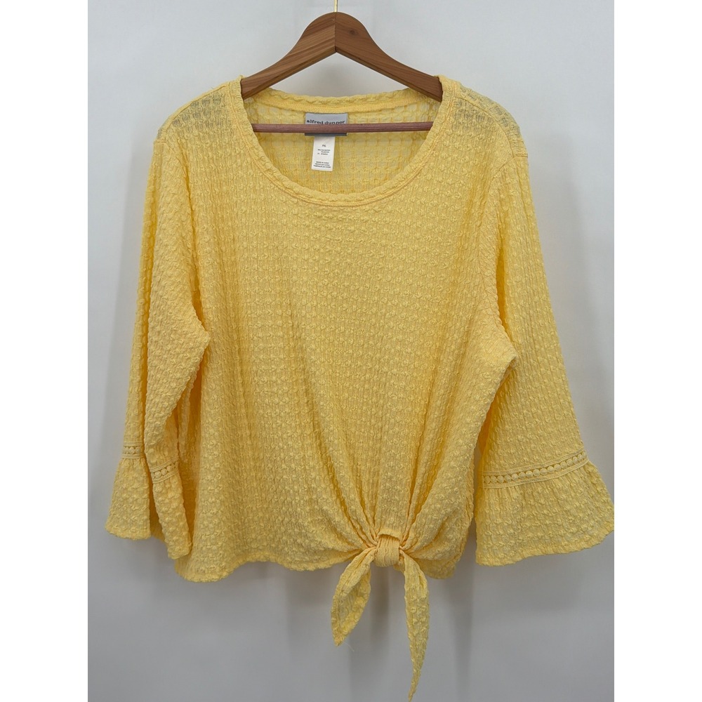 Alfred Dunner Petite XL Butter Yellow Textured Tie Front Bell Sleeve Top